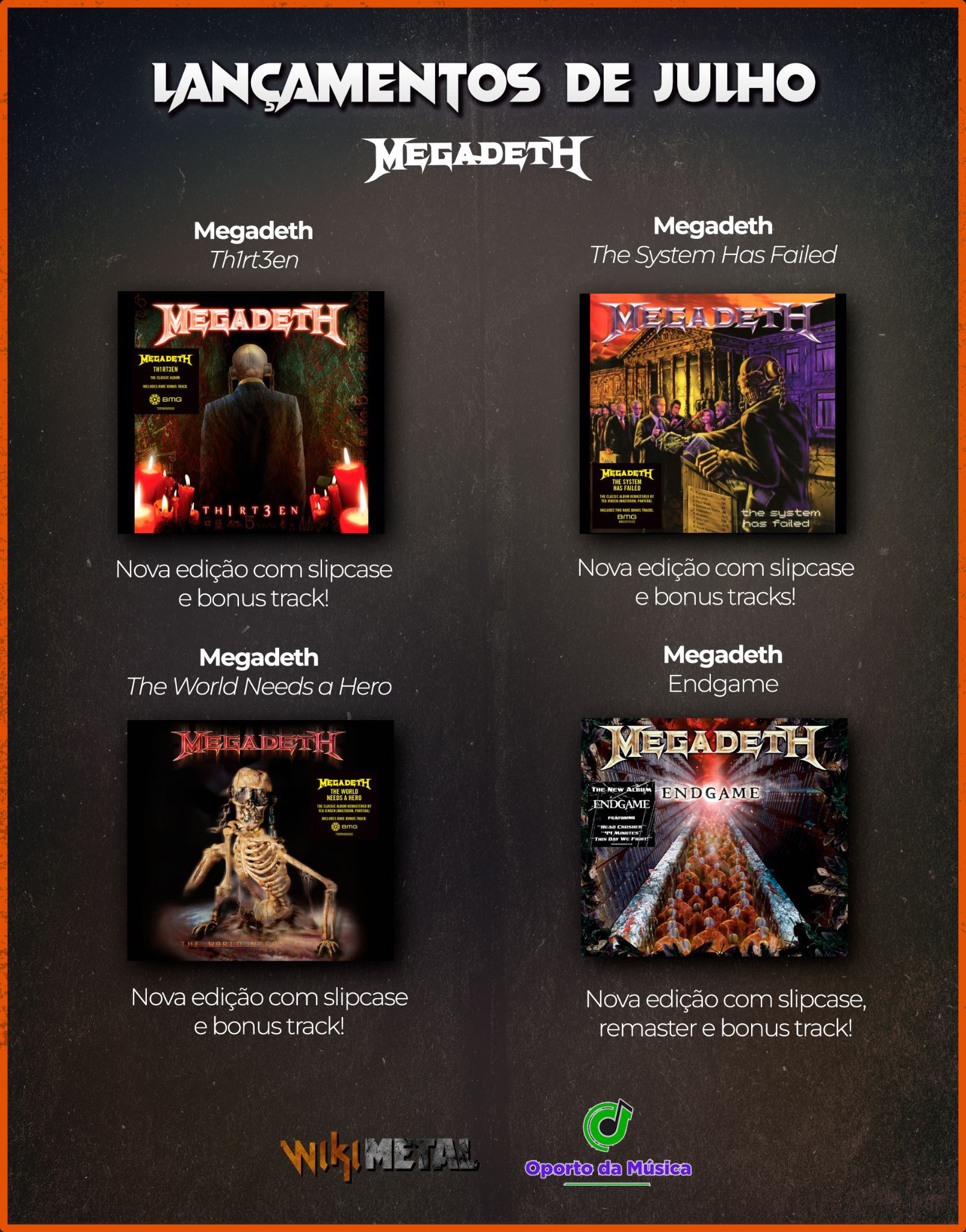 Megadeth tem “The World Needs a Hero”, “The System Has Failed”, “Endgame” e “Th1rt3en” relançados em CD no Brasil